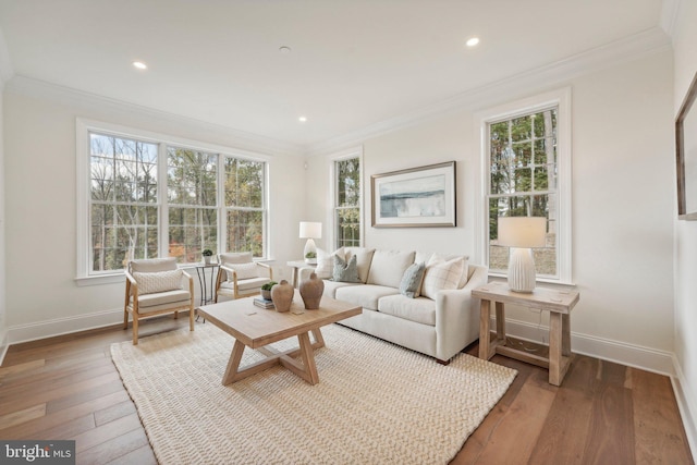 LOT16-CARLISLEAZALEA Bellflower Ln, Newtown Square, PA 19073 - living area featuring ornamental molding, baseboards, healthy amount of natural light, hardwood / wood-style floors, and recessed lighting