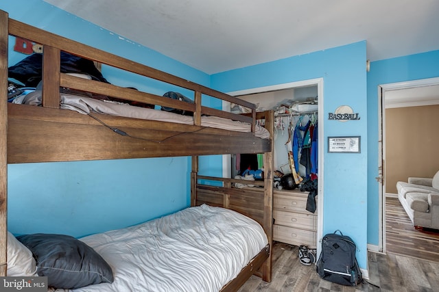 bedroom with a closet and hardwood / wood-style floors