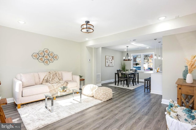 living room with hardwood / wood-style floors