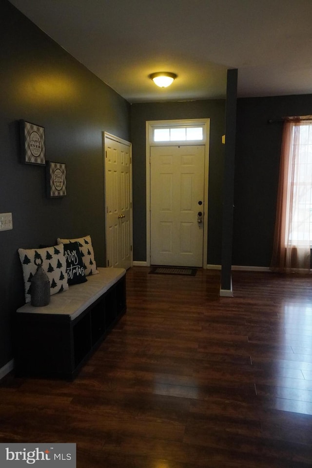 entrance foyer with dark hardwood / wood-style floors