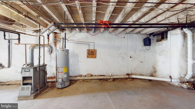 basement featuring gas water heater