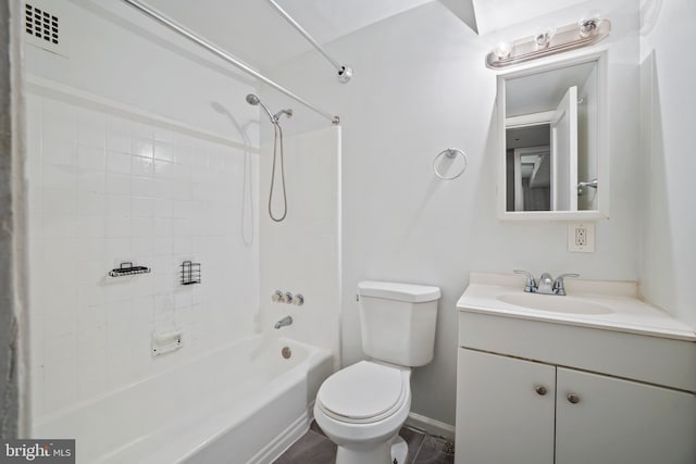 full bathroom featuring vanity, shower / bathtub combination, and toilet