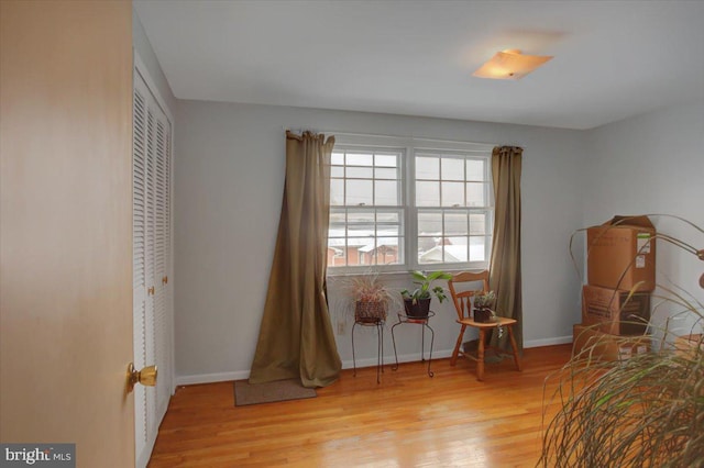 bedroom with light wood-type flooring and a closet