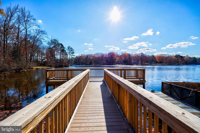 view of dock featuring a water view