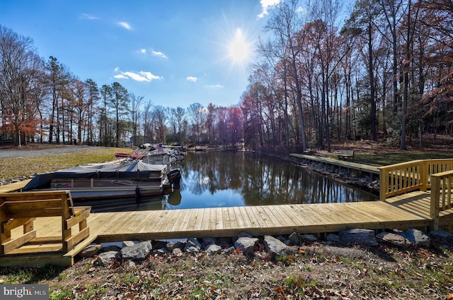 view of dock with a water view