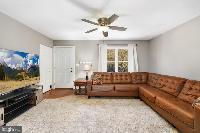 living room with ceiling fan and wood-type flooring