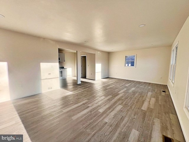 unfurnished living room with light hardwood / wood-style floors