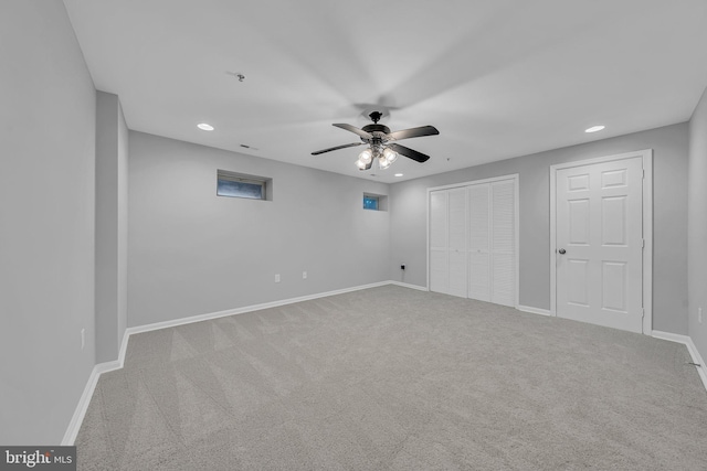 unfurnished bedroom with carpet flooring and ceiling fan