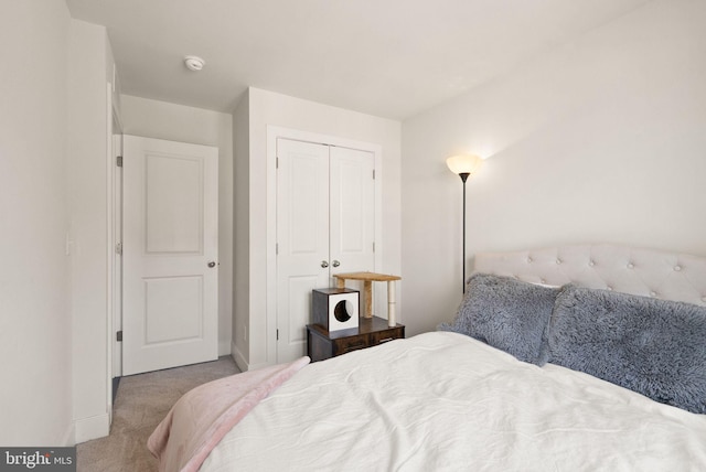 bedroom with carpet floors, a closet, and baseboards