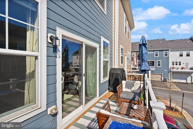 balcony featuring a residential view and area for grilling