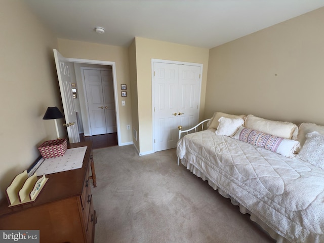 carpeted bedroom featuring a closet