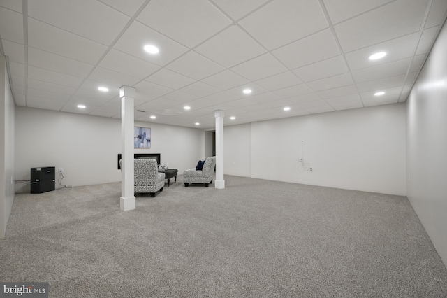 basement featuring carpet flooring