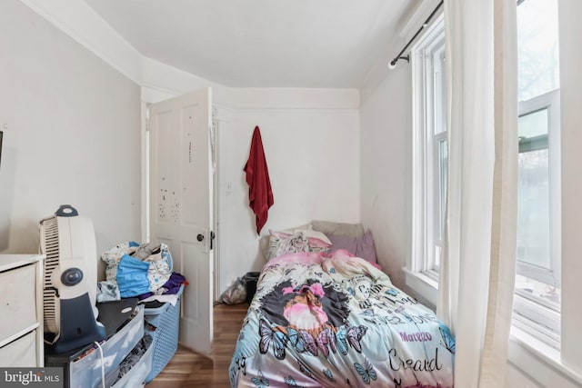 bedroom with hardwood / wood-style flooring