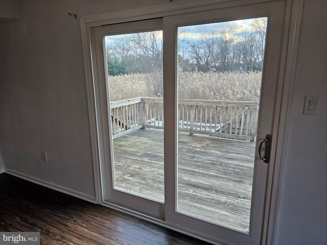 doorway featuring dark wood-type flooring