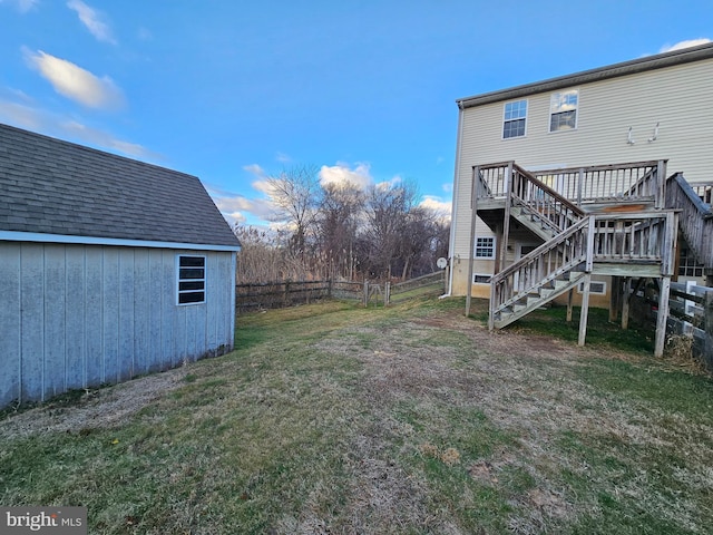 view of yard with a deck