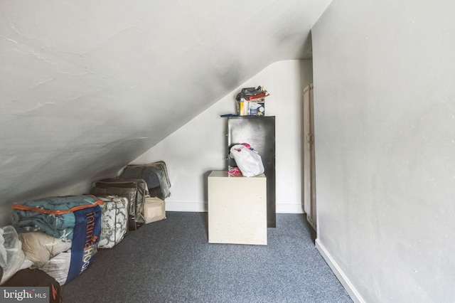 additional living space featuring dark carpet and lofted ceiling