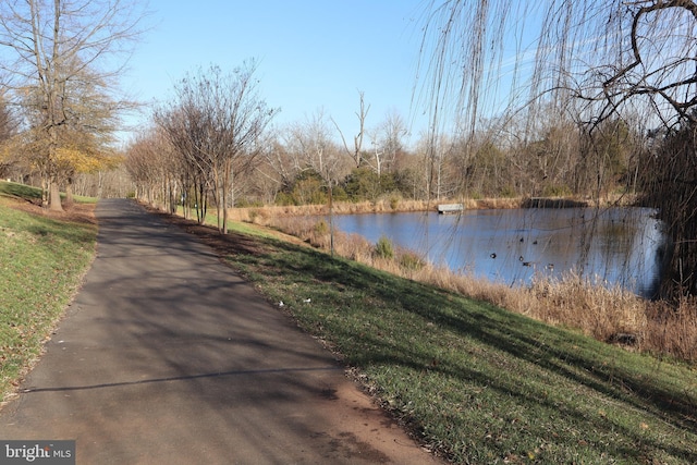 view of road with a water view