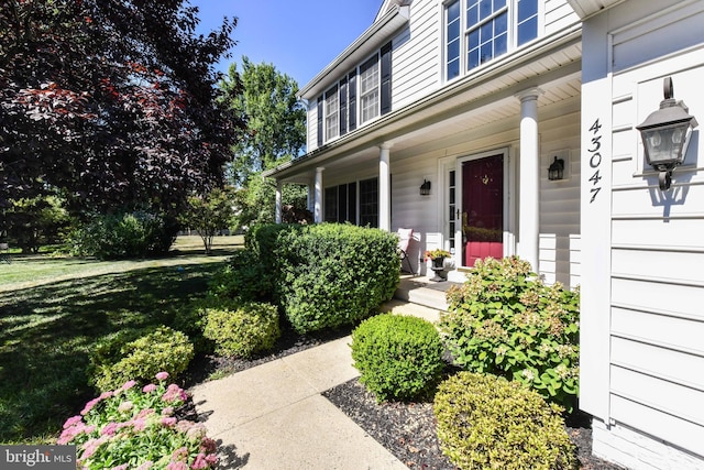 entrance to property featuring covered porch