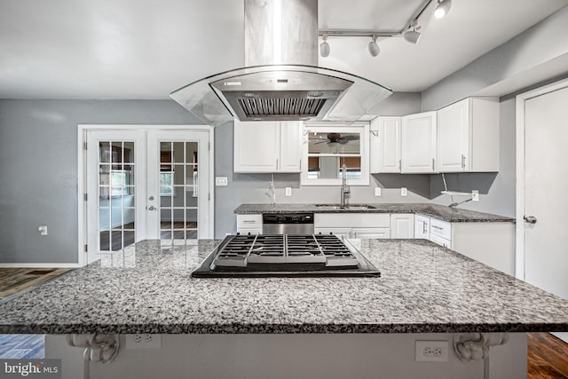 kitchen featuring french doors, sink, dark hardwood / wood-style flooring, white cabinets, and appliances with stainless steel finishes