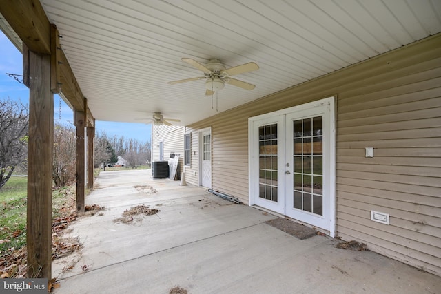 view of patio with french doors and ceiling fan