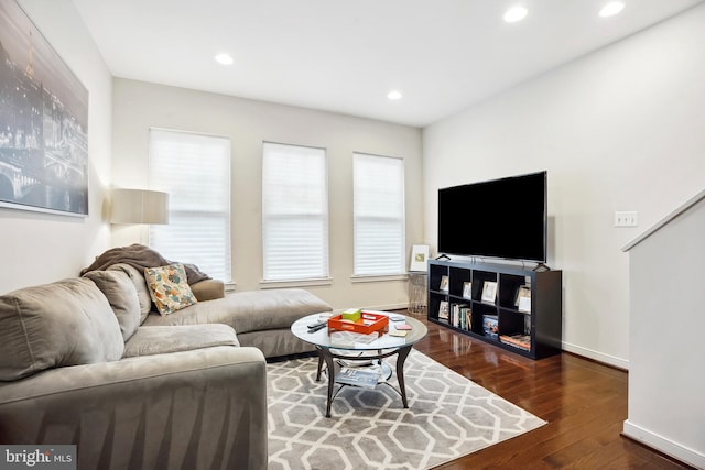 living room featuring dark hardwood / wood-style floors