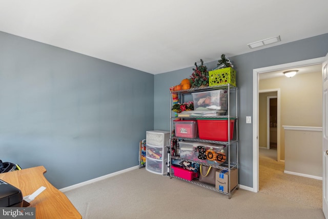 playroom featuring light colored carpet