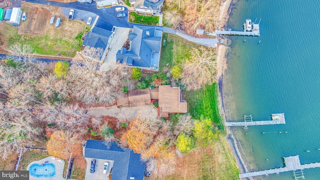 bird's eye view featuring a water view