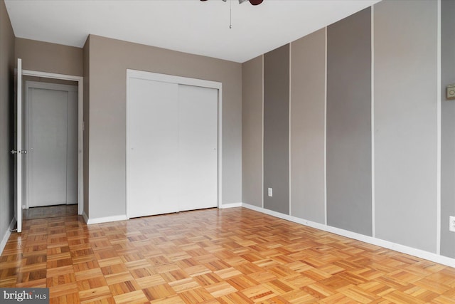 unfurnished bedroom featuring light parquet floors