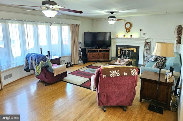 living room with light hardwood / wood-style flooring