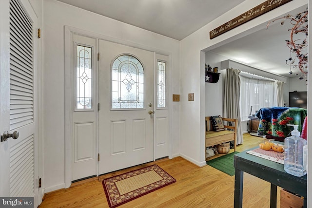 entryway with wood-type flooring