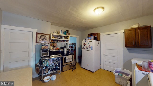 kitchen with white fridge