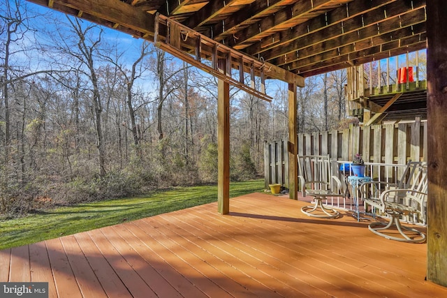 wooden deck featuring a yard