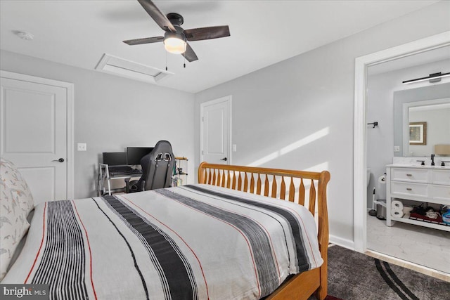 bedroom with carpet flooring and ceiling fan