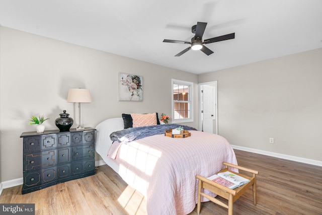 bedroom featuring ceiling fan and wood-type flooring