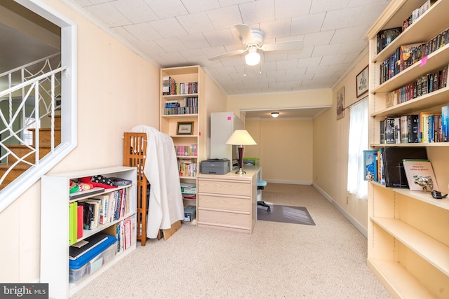 home office with a ceiling fan