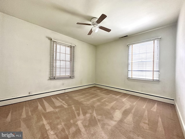 unfurnished room with carpet and ceiling fan