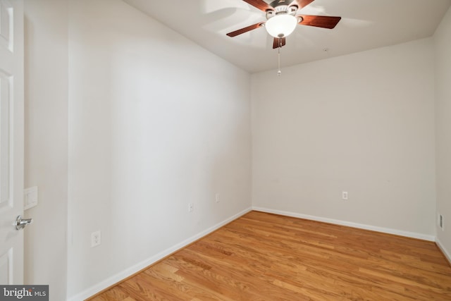 spare room featuring ceiling fan and light wood-type flooring