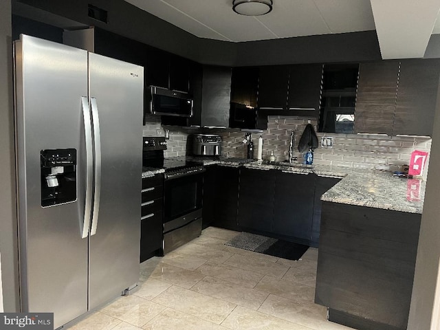 157 Sunbury Ct, Southampton, PA 18966 - kitchen with stainless steel refrigerator with ice dispenser, black / electric stove, backsplash, and dark cabinetry