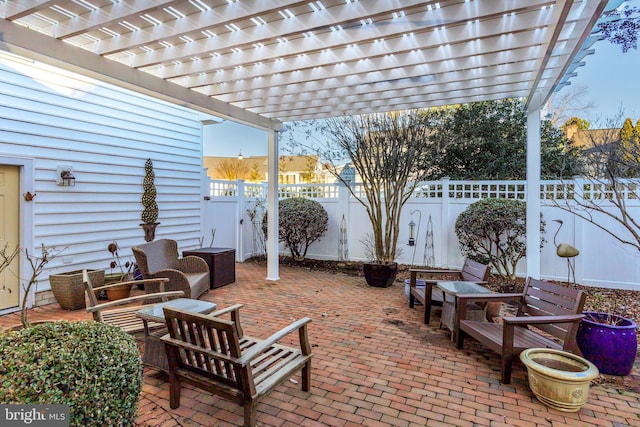 view of patio with outdoor lounge area and a pergola