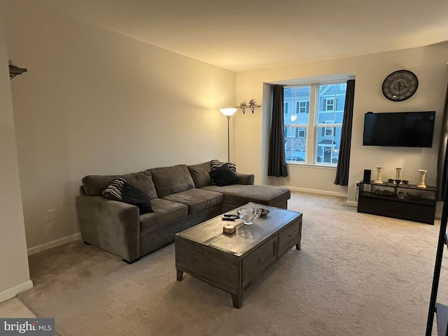 living room featuring light colored carpet