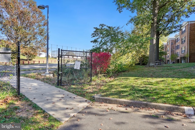 view of gate featuring a lawn