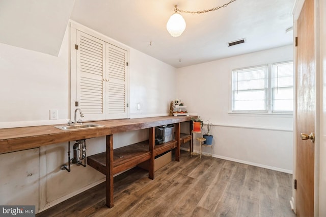 interior space with sink and hardwood / wood-style flooring