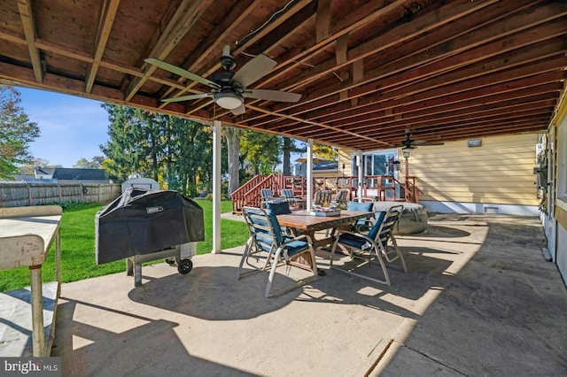 view of patio / terrace featuring ceiling fan and a grill