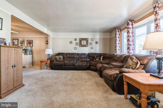 living room with light carpet