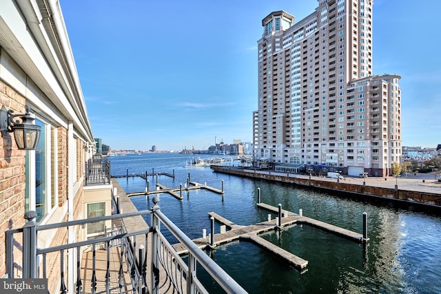 dock area with a water view