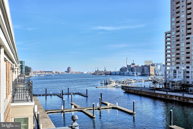 view of dock featuring a water view