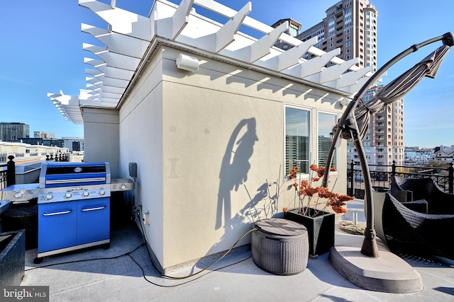 view of home's exterior with a pergola