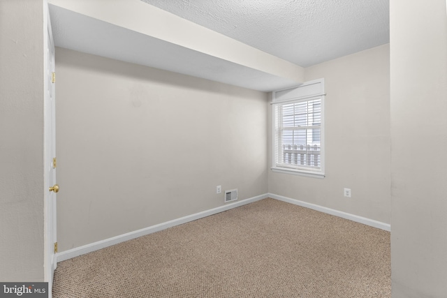 empty room featuring light carpet and a textured ceiling