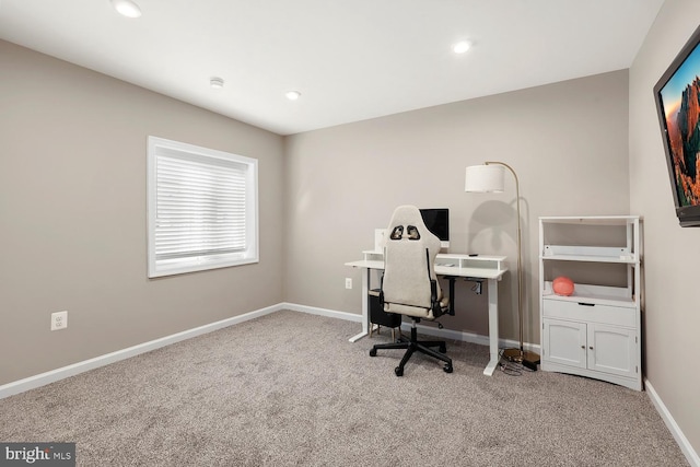 view of carpeted office space