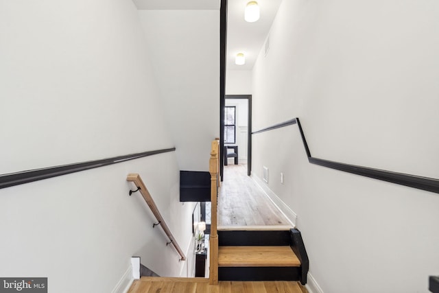 staircase featuring hardwood / wood-style floors